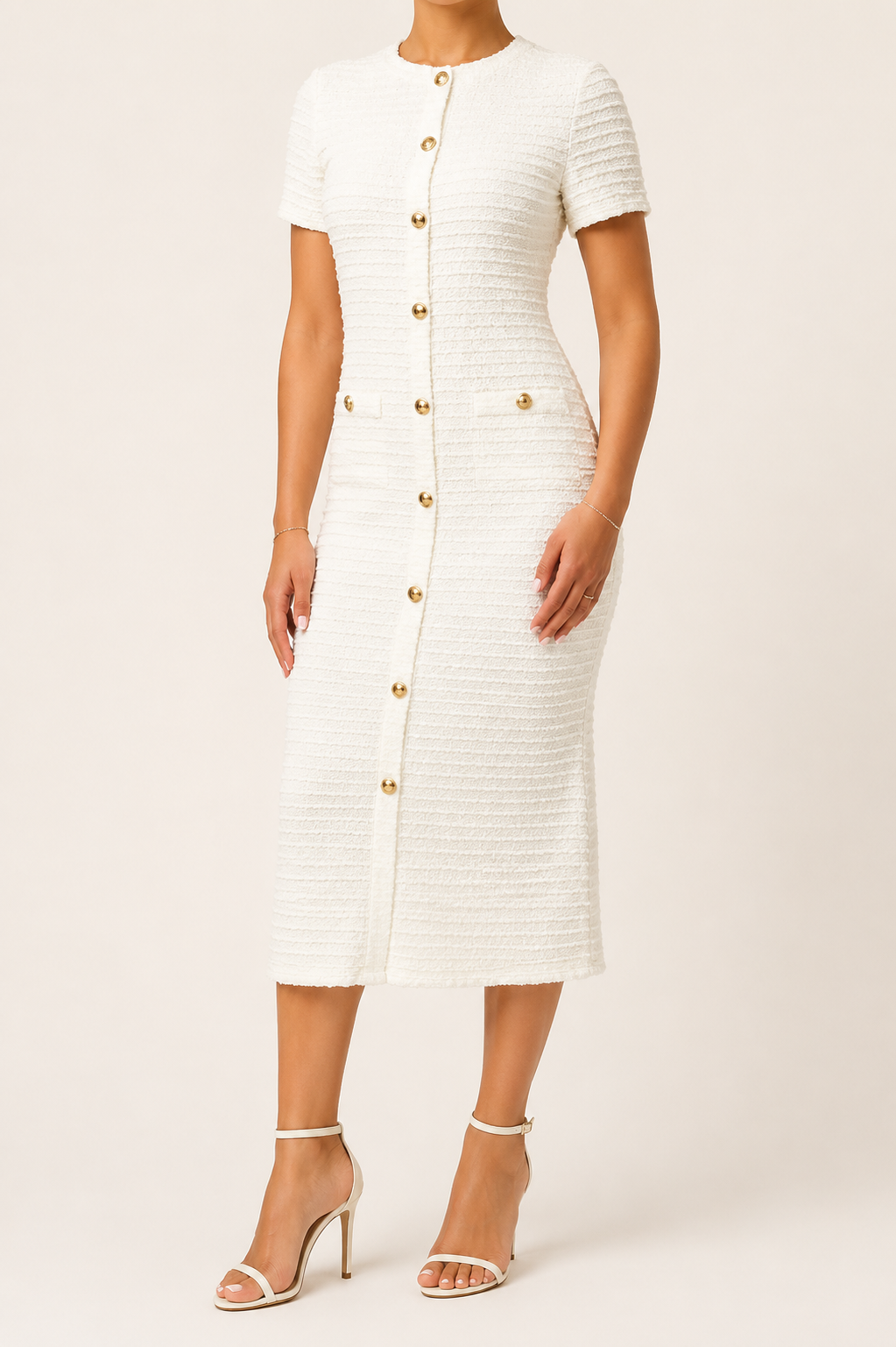 Textured Short Sleeve Midi Dress