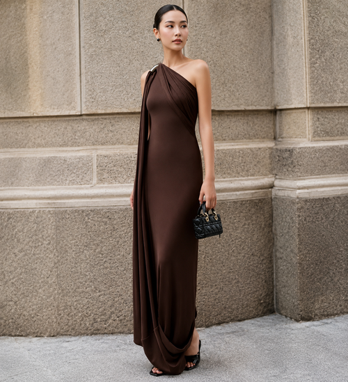 One-Shoulder Draped Maxi Dress